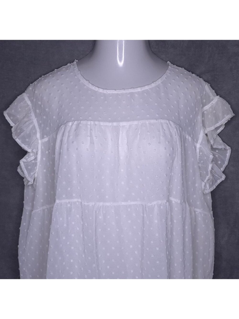 Womens Tiered Ruffle Cap Sleeve Blouse XXL Lightweight Top Sheer Semi Sheer